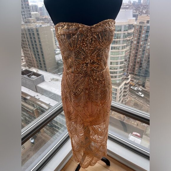 🆕 BRONX & BANCO 🧿 NWOT Giselle Midi Dress, Gold - Size L - Picture 3 of 16